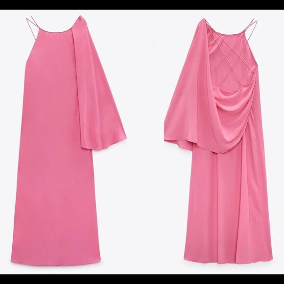 ZARA pink cape maxi dress limited edition Sz XL NWT - Picture 9 of 16